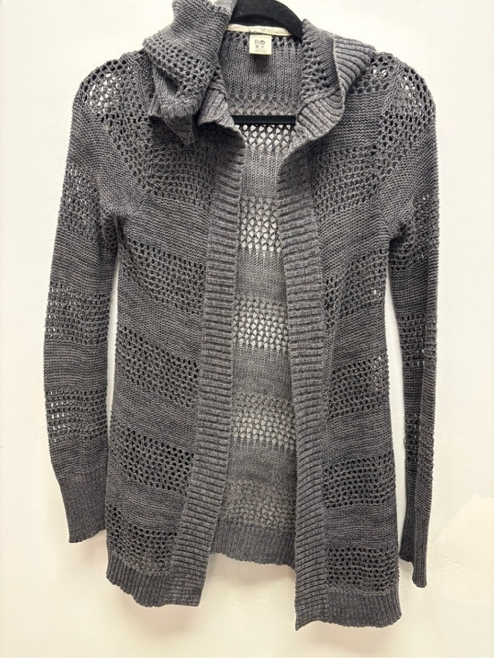 4 for $25 🩶 Roxy Open Knit Cardigan Sweater | Size Small | Charcoal Gray